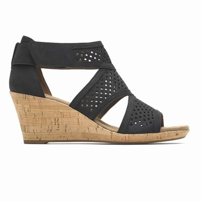 Rockport Cobb Hill Janna Caged Wedges Damen Schwarz MHJ-643021